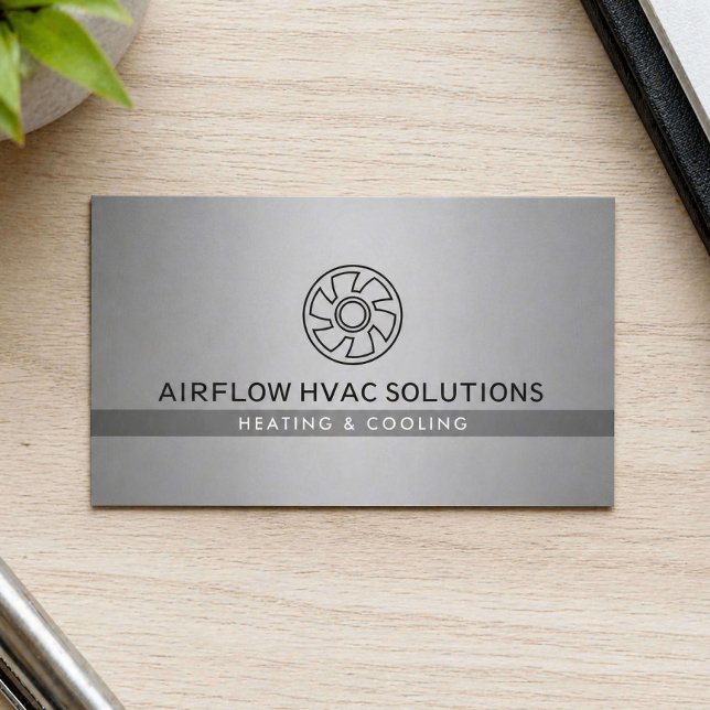 Modern HVAC Contractor Fan Logo Grey Business Card (Creator Uploaded)
