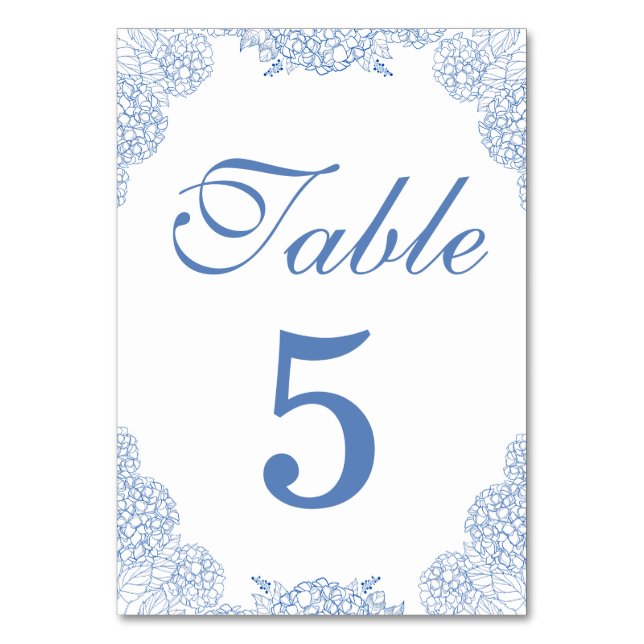 Modern Hydrangea Dusty Blue Floral  Details Table Number (Front)