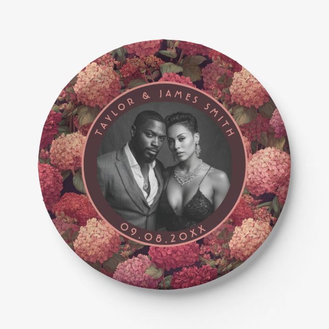 Modern Hydrangeas Plates For Bachelor Party (Front)