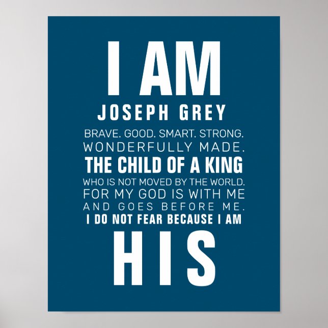 Modern I am the Child of a King Blue Nursery Poster (Front)