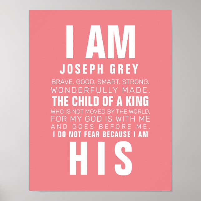 Modern I am the Child of a King Pink Nursery Poster (Front)