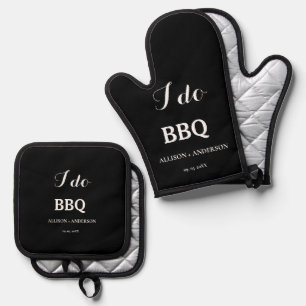Modern i do bbq bridal shower engagement oven mitt & pot holder set
