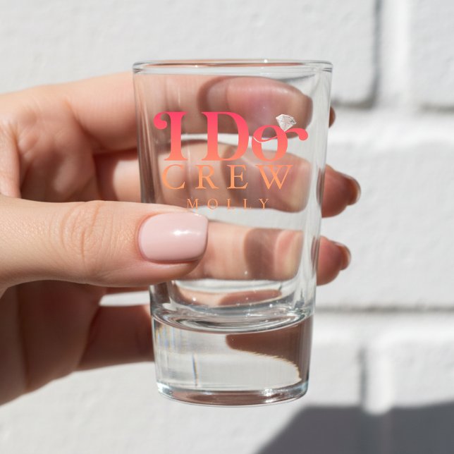 Modern I Do Crew Sunset Gradient Bridesmaid Shot Glass (Get the crew together in style with this trendy "I Do Crew" design!)