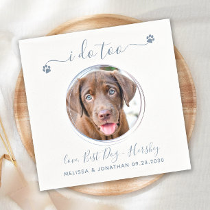 Modern I Do Too Dusty Blue Pet Photo Dog Wedding Napkin