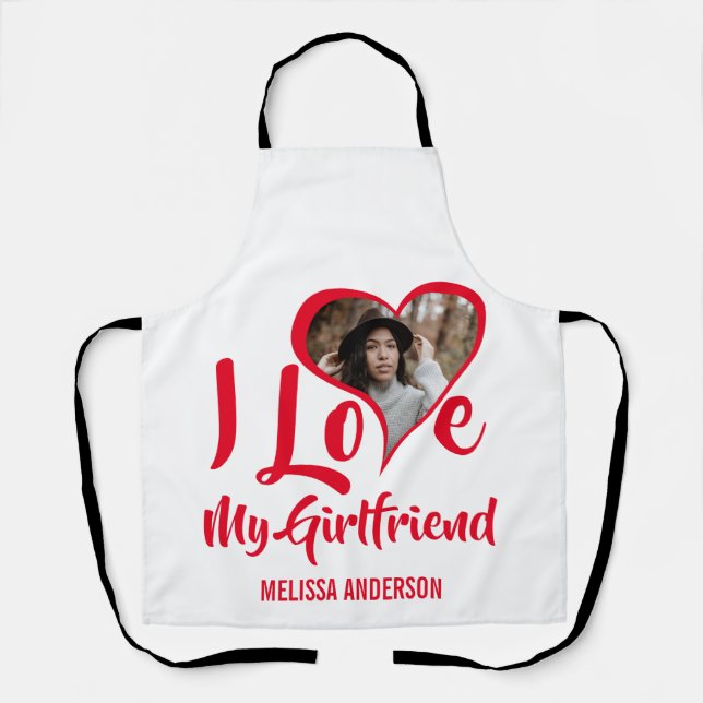 Modern I Love My Girlfriend | Heart Photo Apron (Front)