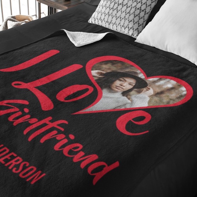 Modern I Love My Girlfriend | Heart Photo Fleece Blanket (Creator Uploaded)