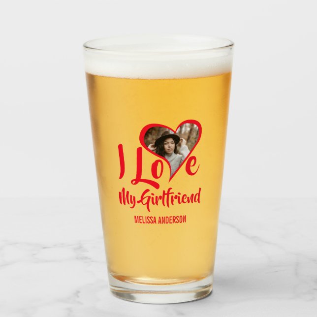 Modern I Love My Girlfriend | Heart Photo Glass (Front Filled)