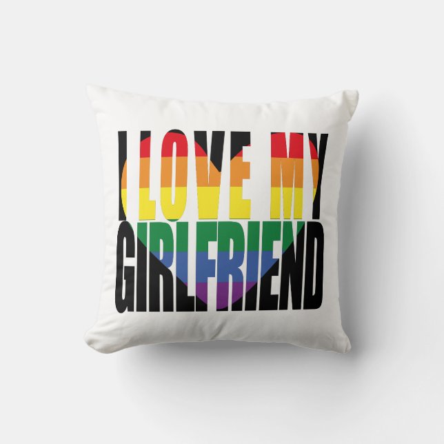 Modern I Love My Girlfriend Rainbow Heart  Cushion (Front)