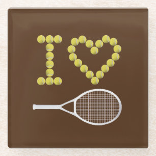Modern I Love Tennis Brown Glass Coaster