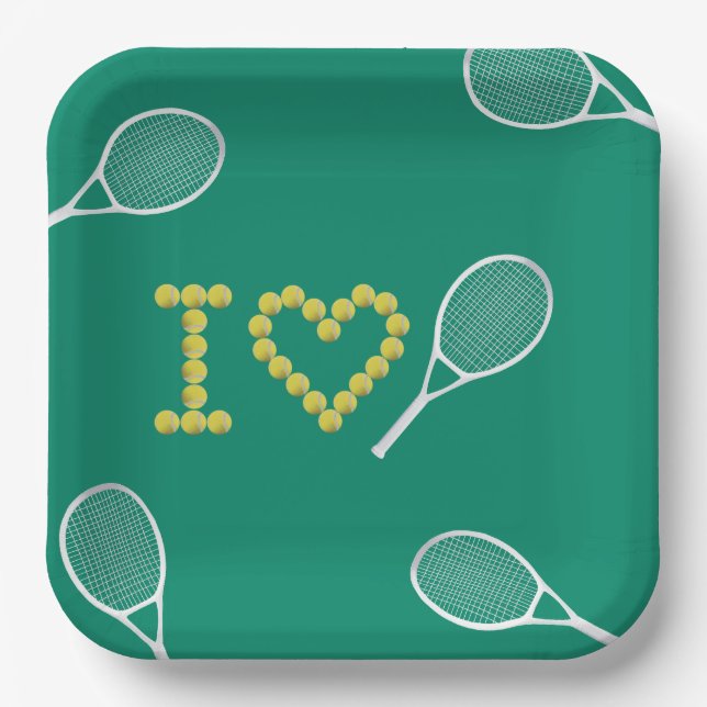 Modern I Love Tennis Green Paper Plate (Front)