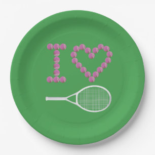 Modern I Love Tennis Green Paper Plate
