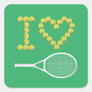 Modern I Love Tennis Green Square Sticker
