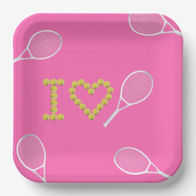 Modern I Love Tennis Pink Paper Plate (Front)