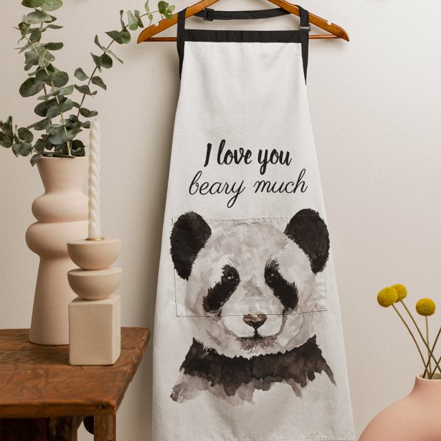 Modern I Love You Beary Much Black And White Panda Apron (Creator Uploaded)
