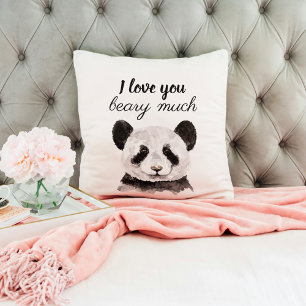 Modern I Love You Beary Much Black And White Panda Cushion