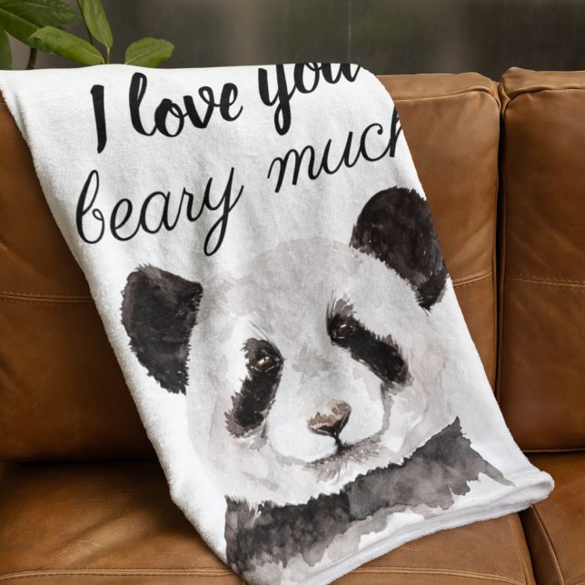 Modern I Love You Beary Much Black And White Panda Fleece Blanket (Creator Uploaded)
