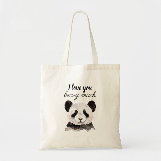 Modern I Love You Beary Much Black And White Panda Tote Bag (Front)