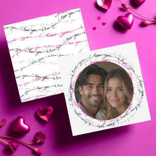 Modern I Love You message with Photo Circle  Holiday Card