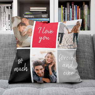 Modern I Love You Photo Collage Valentine's Day Cushion