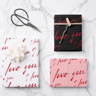 Modern I Love You Script Valentine Wrapping Paper Sheet