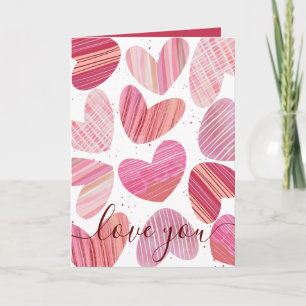 Modern I Love You Valentines Pink Hearts Card
