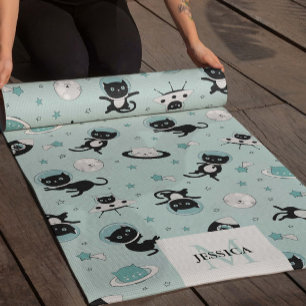 Modern I Need More Space Black Cat Pattern Yoga Mat