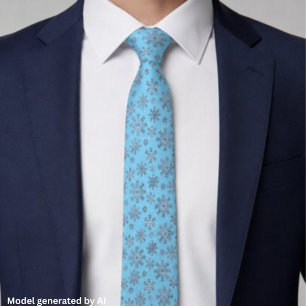 Modern Ice Blue Christmas w/ Silver Snowflakes Tie