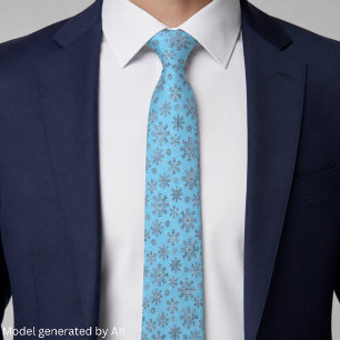 Modern Ice Blue Christmas w/ Silver Snowflakes Tie