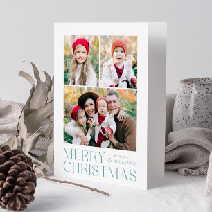 Modern Ice Blue Merry Christmas 7 Photo Collage Holiday Card