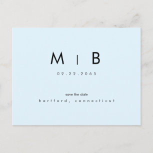 Modern Ice Blue Monogram Wedding Save the Date  Postcard
