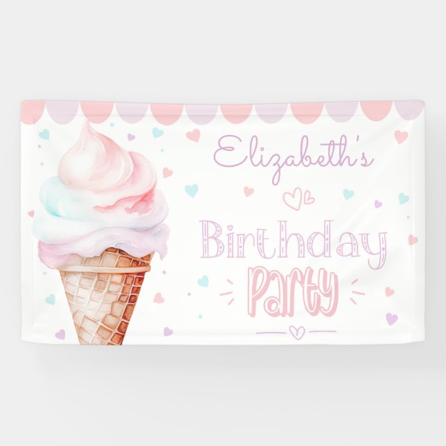 Modern Ice cream Birthday party Banner (Horizontal)
