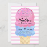 Modern Ice Cream Blush Pink Blue Kids Birthday