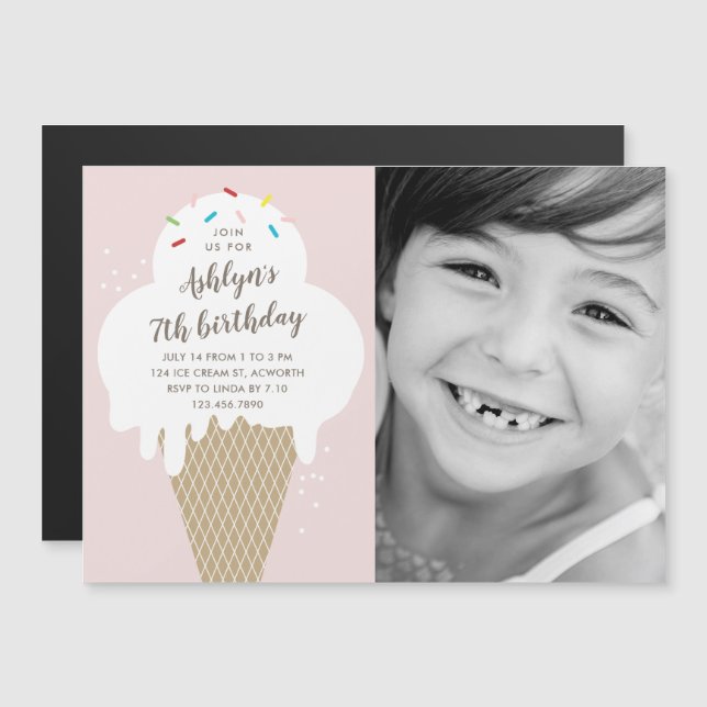 Modern Ice cream Cone Kids Birthday Invitation (Front/Back)