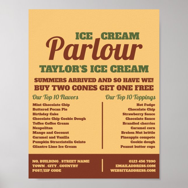 Modern Ice Cream Parlour Advertising Poster (Front)