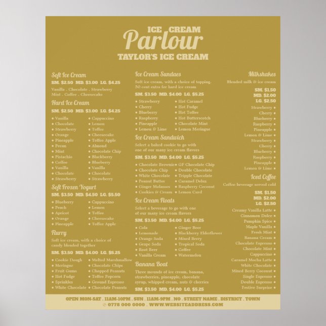 Modern Ice Cream Parlour Menu Poster (Front)