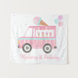 Modern Ice Cream Truck Birthday Backdrop Tapestry