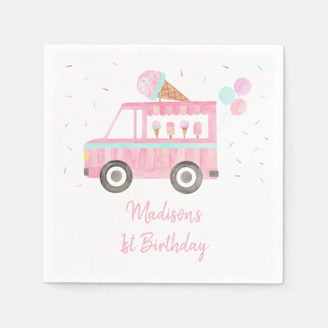 Modern Ice Cream Truck Birthday Napkin (Front)