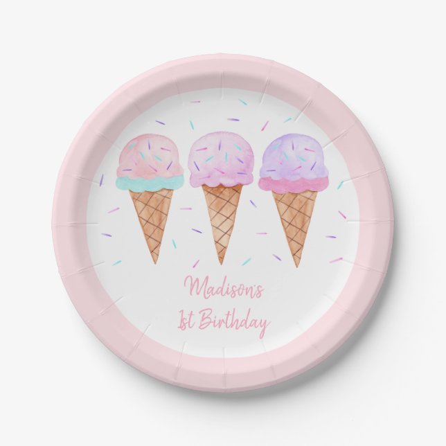 Modern Ice Cream Truck Birthday Paper Plate (Front)
