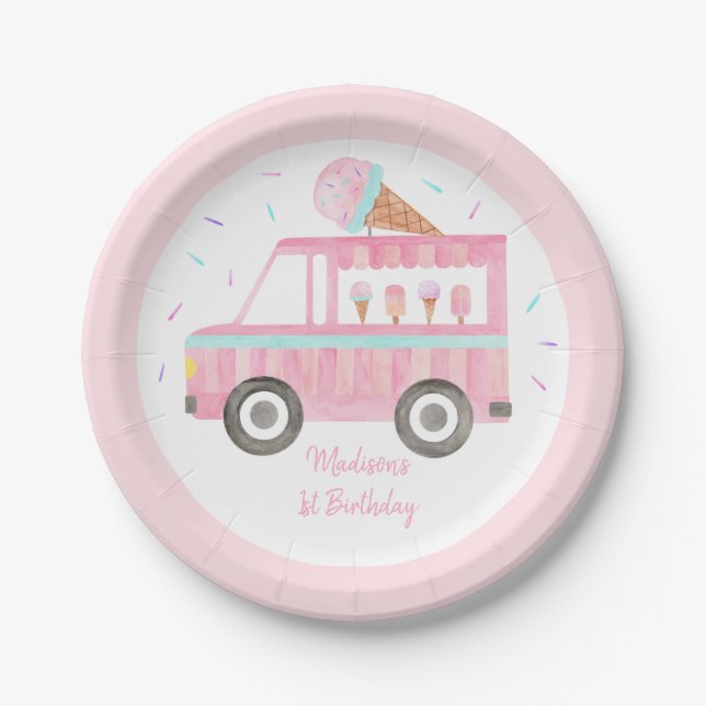Modern Ice Cream Truck Birthday Paper Plate (Front)
