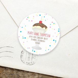 Modern Ice Cream Watercolor Cute Return Address Classic Round Sticker