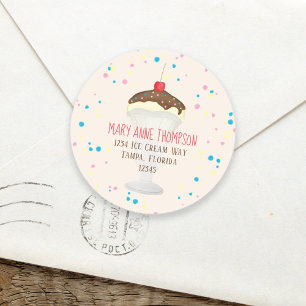 Modern Ice Cream Watercolor Return Address Brown Classic Round Sticker