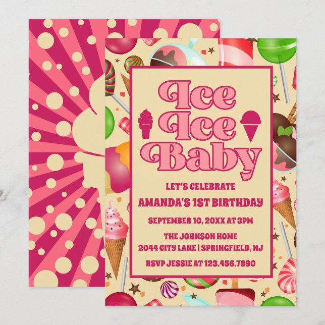 Modern ice ice Baby Ice Cream First Birthday  Invitation (Front/Back)