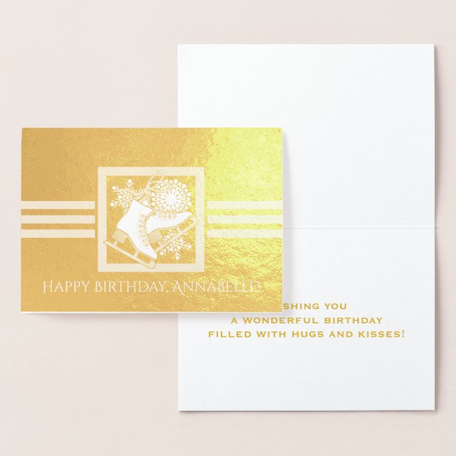 Modern Ice Skating Birthday Gold Foil Card (Display)