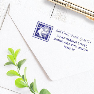 Modern Ice Skating Return Address Self-inking Stamp