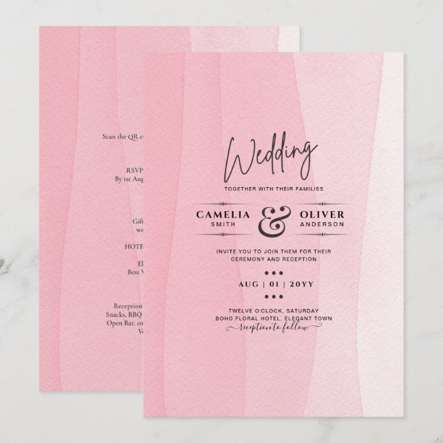 Modern Iced Pink Ombre Wedding Invites (Front/Back)