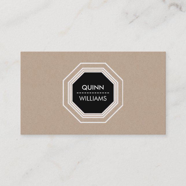 MODERN ICON LOGO simple octogon geometric kraft Business Card (Front)
