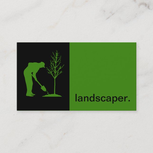 Modern Icon Silhouette Landscaper | green black Business Card (Front)