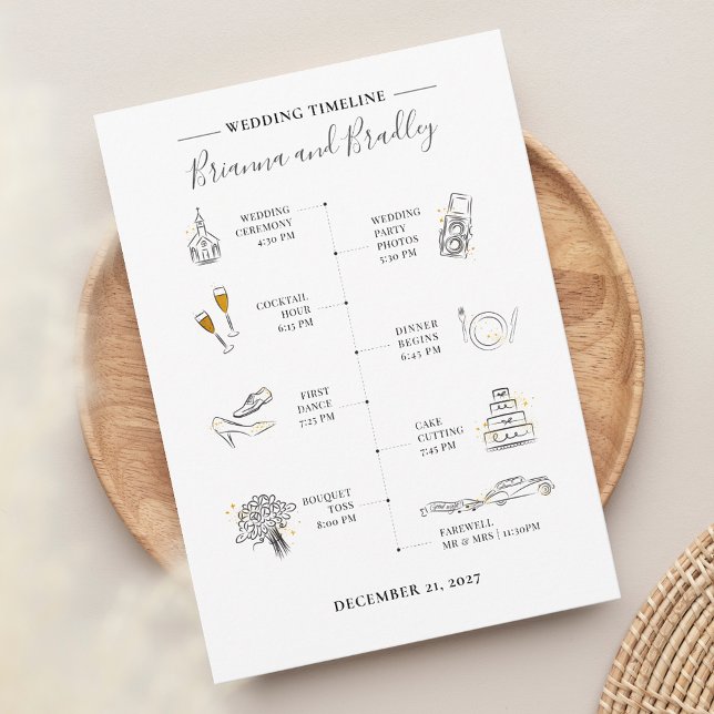 Modern Icon Wedding Itinerary Program (Wedding Program Modern Icons Card)
