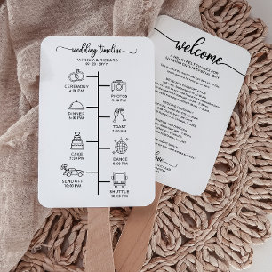 Modern Icon Wedding Program Hand Fan Itinerary