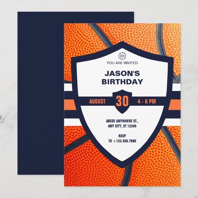 Modern iconic basketball logo birthday  invitation (Front/Back)
